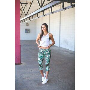 Zella Bright Jungle Cropped Workout Leggings With Mesh Panel women’s Small